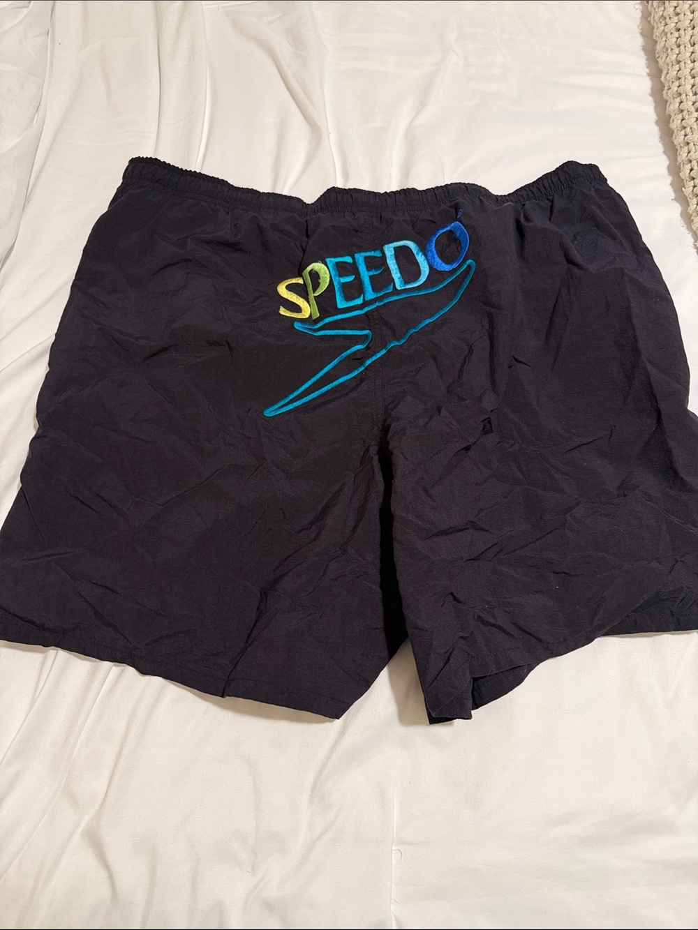 Speedo Men’s Black Swim Board Shorts with Blue and Yellow Logo